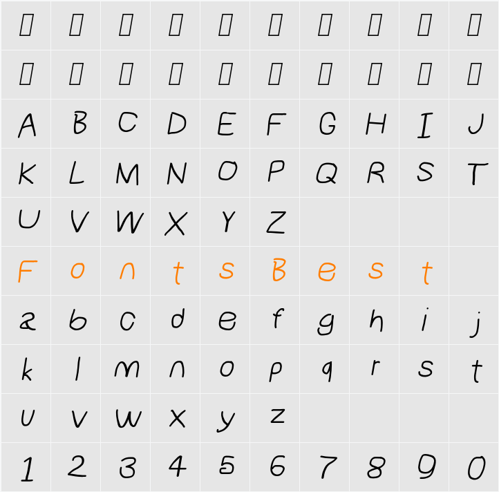 NumbBunny Character Map