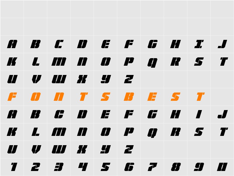 Warp Thruster Italic Character Map