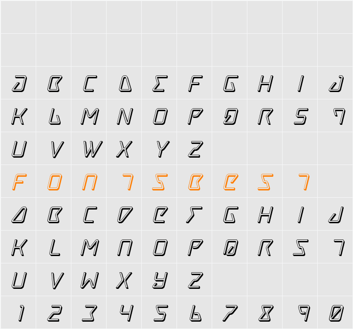 Tracer 3D Italic Character Map