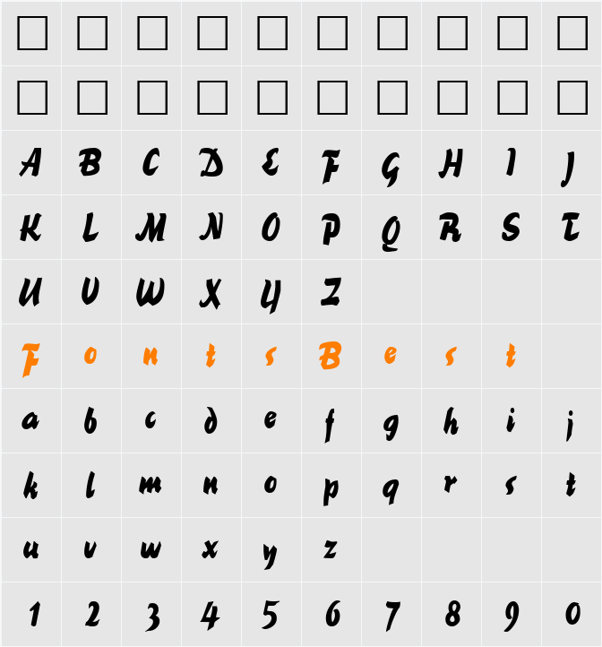 BrookscriptNarrow Character Map