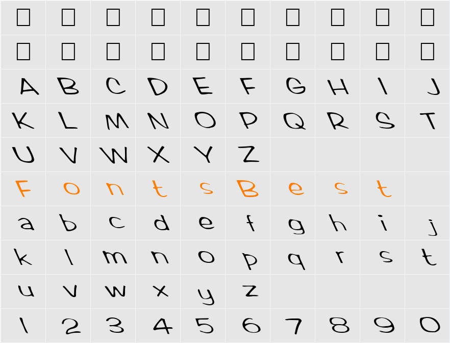 FZ HAND 2 LEFTY Character Map