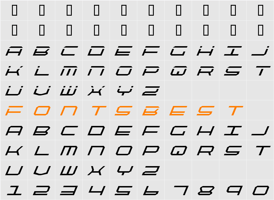 QuickTech Italic Character Map