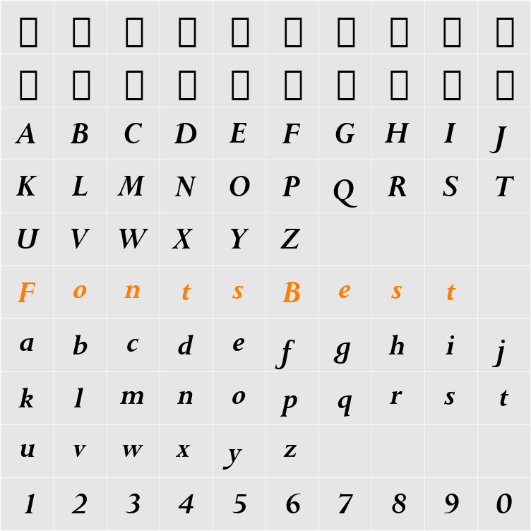 Lapidary333 BT Character Map