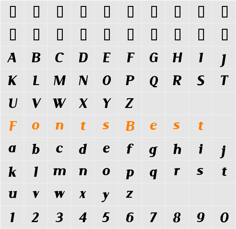 Serif BlackItalic Character Map