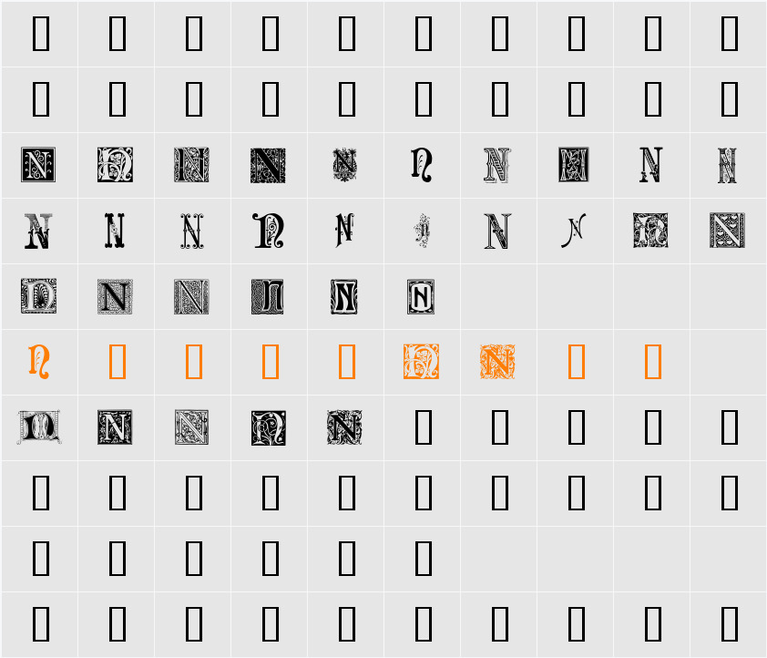 Ornamental Initials N Character Map