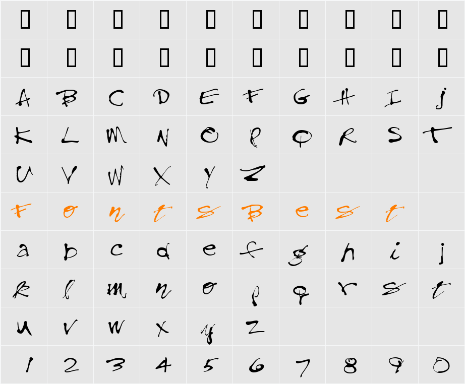HomelyTooScriptSSi Character Map