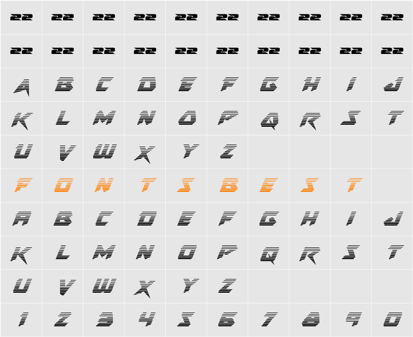 Skirmisher Gradient Italic Character Map