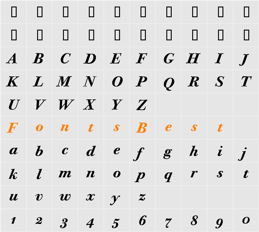 Bodoni Twelve OS ITC TT Character Map