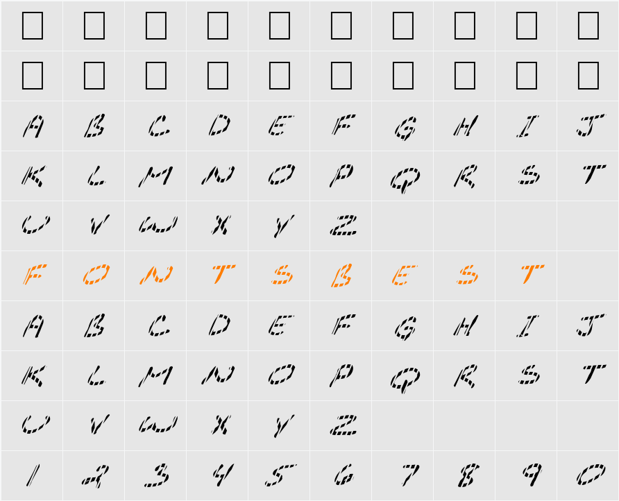 FZ JAZZY 29 STRIPED ITALIC Character Map