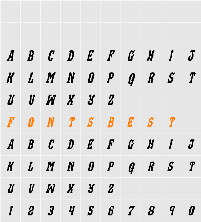 Black Gunk Expanded Italic Character Map