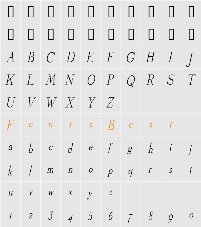 Olympus-Condensed Character Map