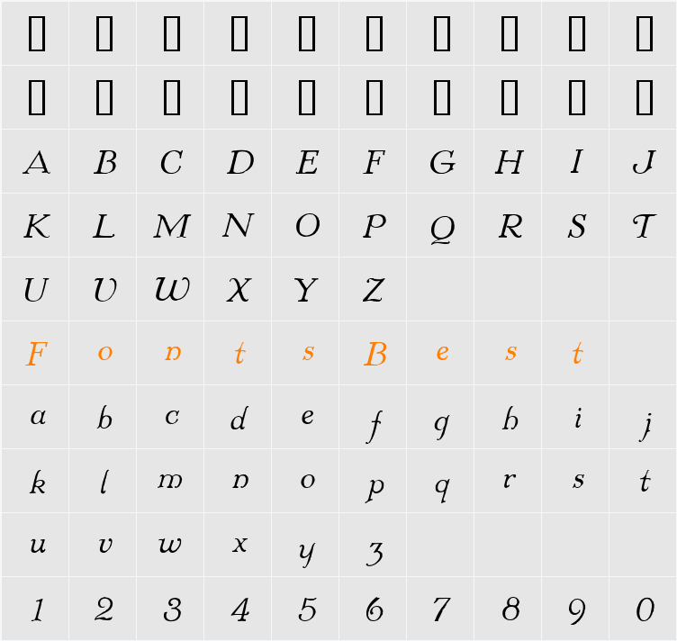 Colwell Italic Character Map