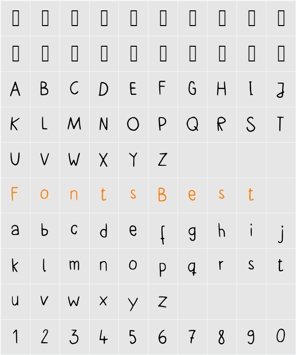BobsmadeFont Character Map