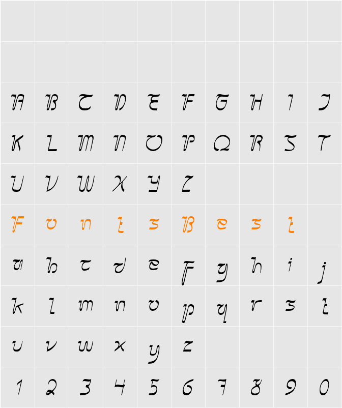 Sangkuriang Cursive Character Map