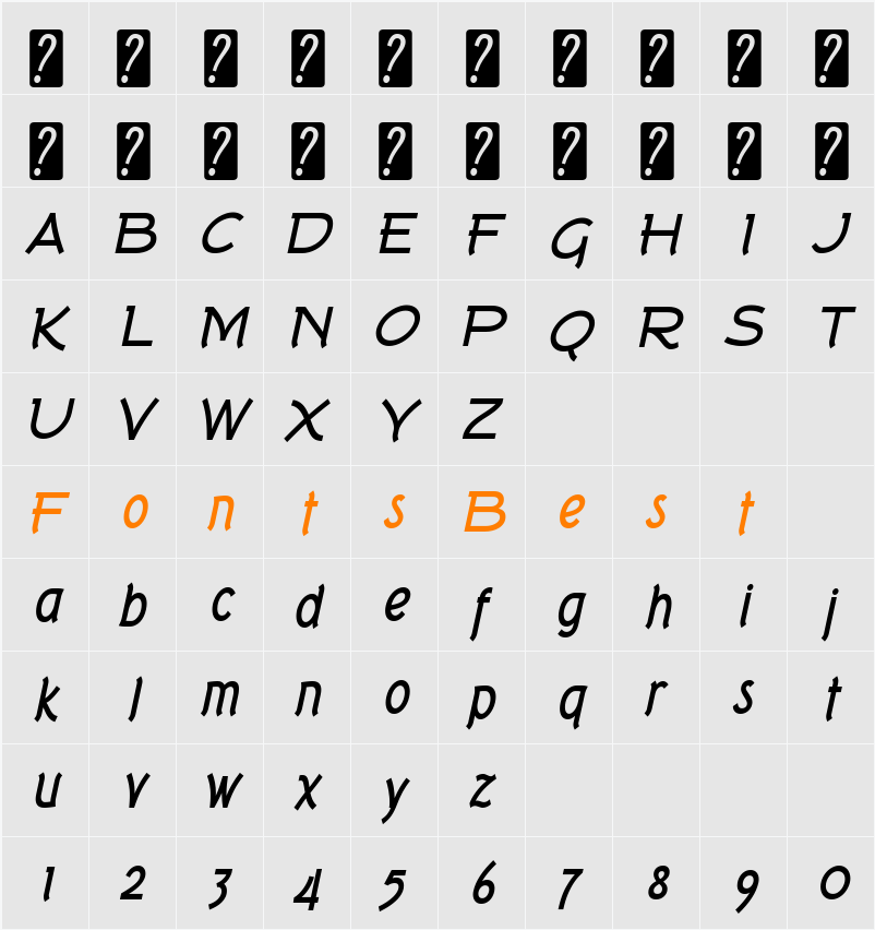 Tork Character Map