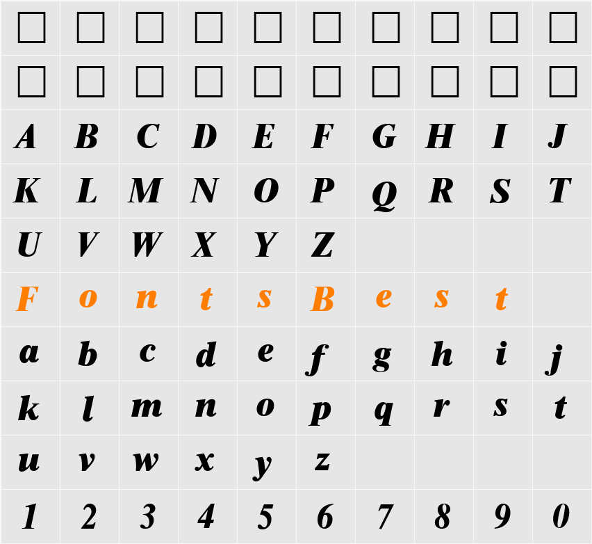Thames-HeavyIta Character Map