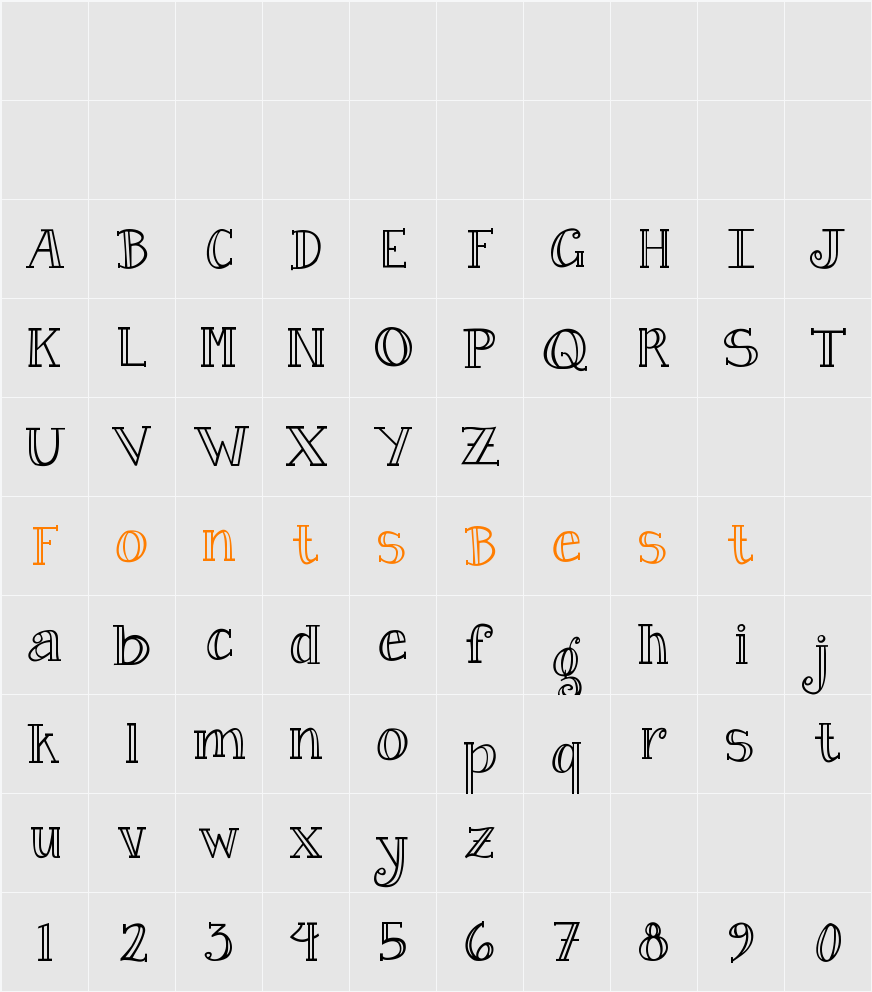 Janda Curlygirl Serif Character Map