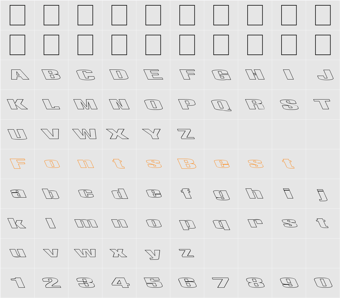 FZ BASIC 9 HOLLOW LEFTY Character Map