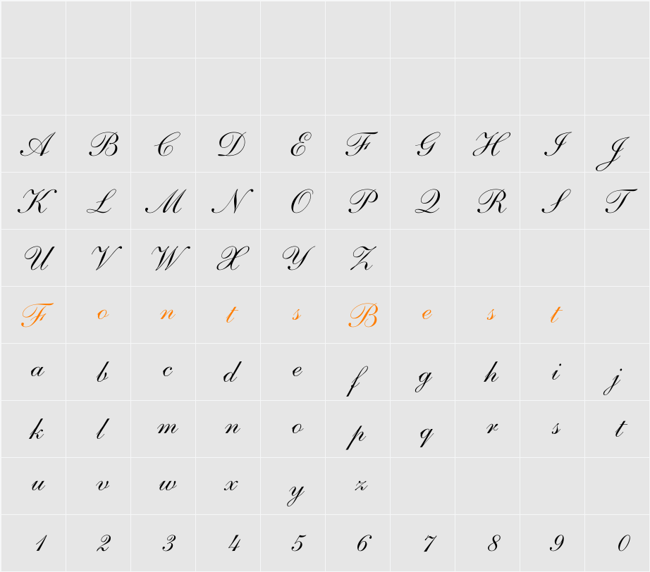 ShelleyAndanteScript-Normal Character Map