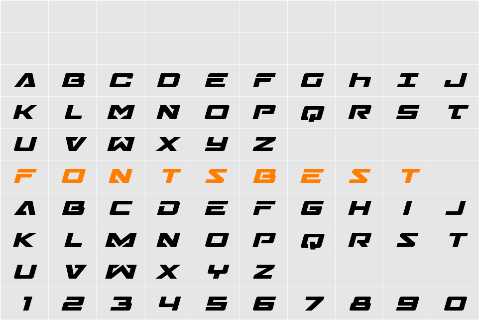 Trans-America Expanded Italic Character Map