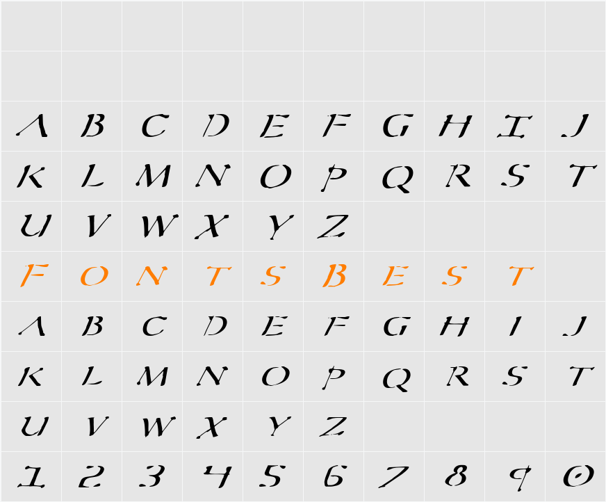 Sever Italic Character Map