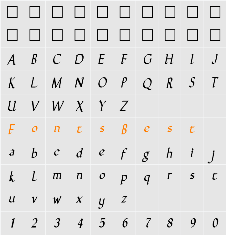 GuntherNarrow Character Map
