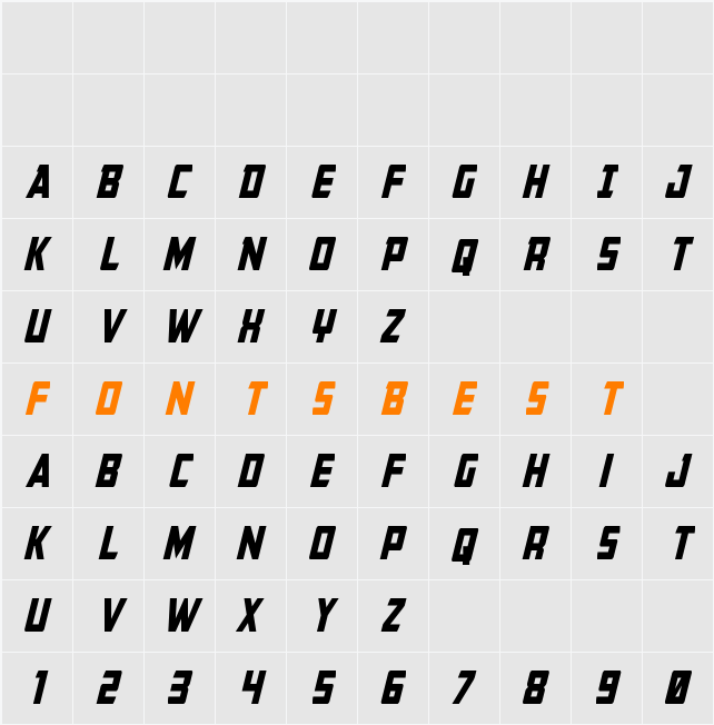 Buchanan Condensed Italic Character Map