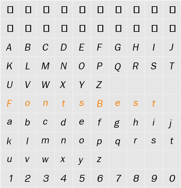 FreesiaDSE Character Map