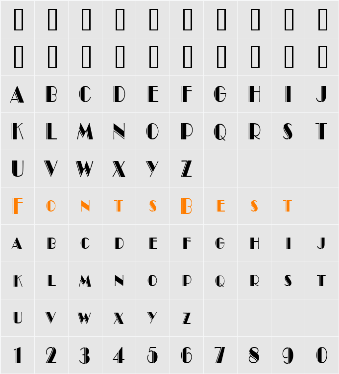 Ritz EngravedCondensed Character Map