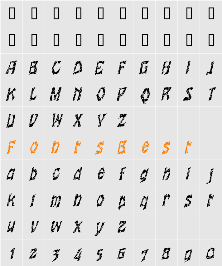 WrinklecutCondensed Character Map