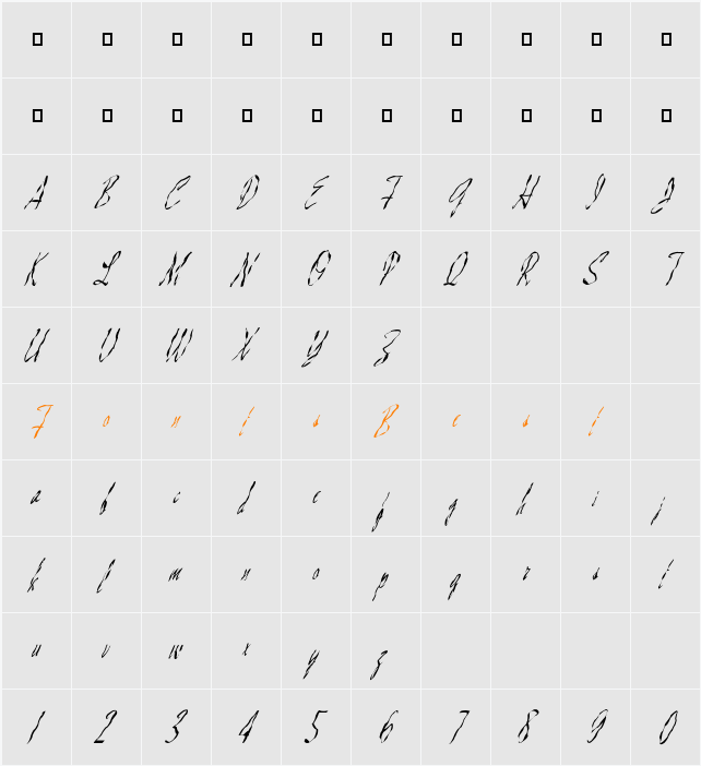 FZ HAND 13 WAVEY ITALIC Character Map