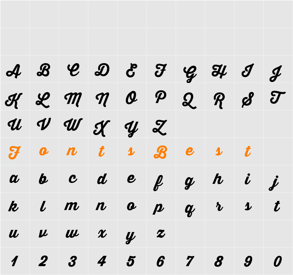 Thirsty Script Extrabold Demo Character Map