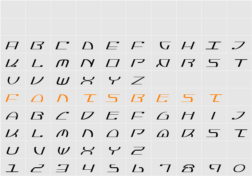 Jumptroops Light Italic Character Map
