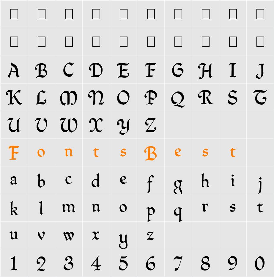 QuillPerpendicularRegular Character Map