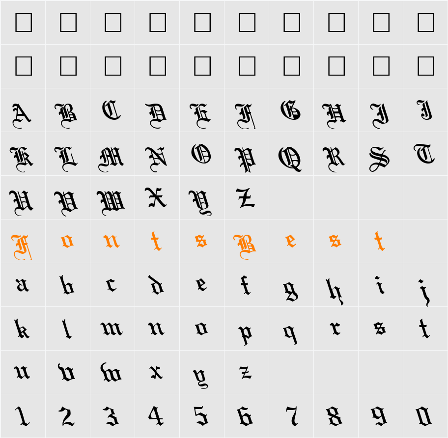 BoobShellText125 Character Map