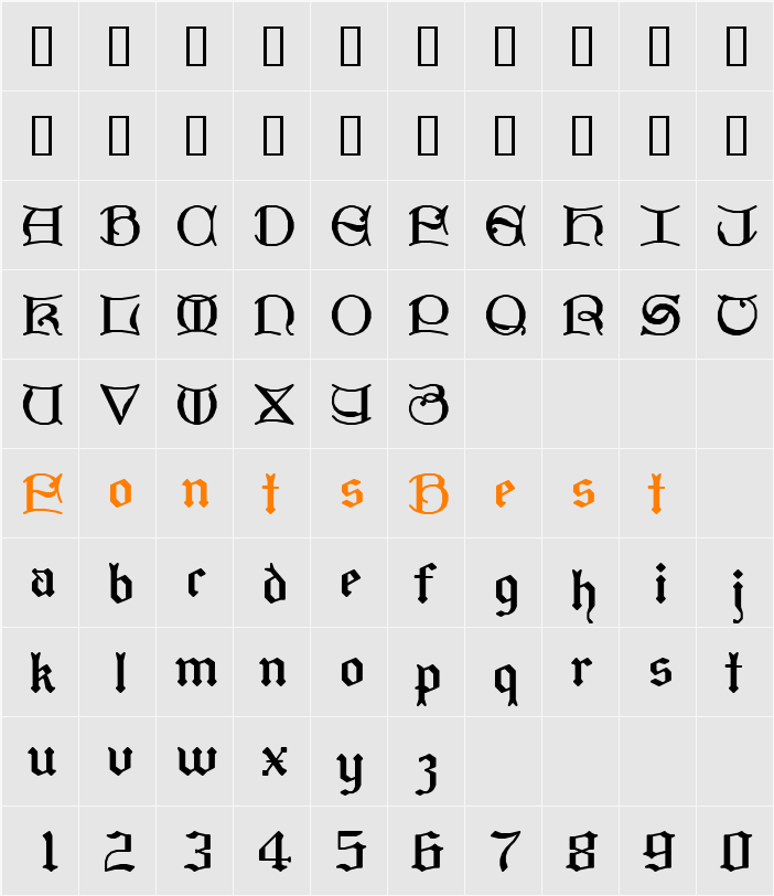 SWGothi Character Map