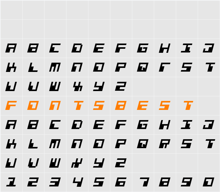 Phaser Bank Bold Italic Character Map