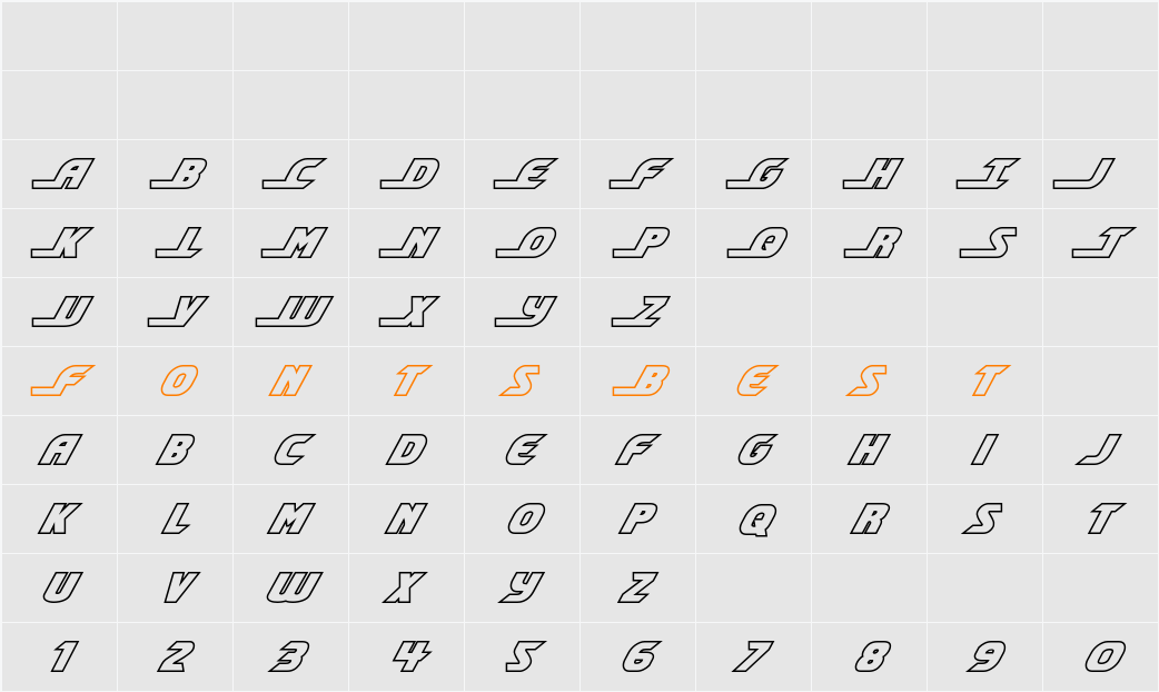 Shining Herald Outline Italic Character Map