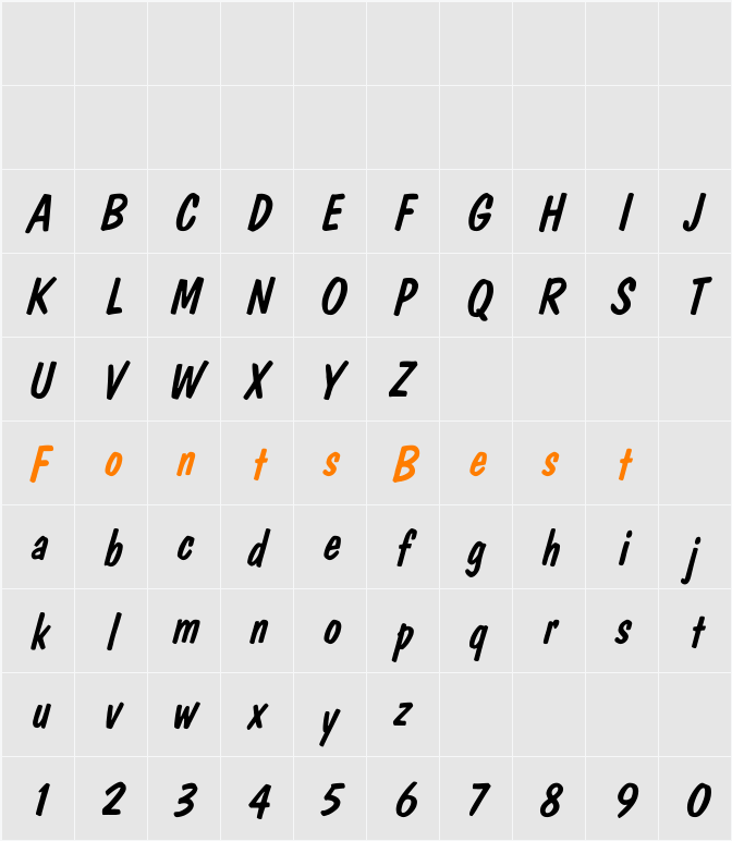 DomCasual Italic Character Map