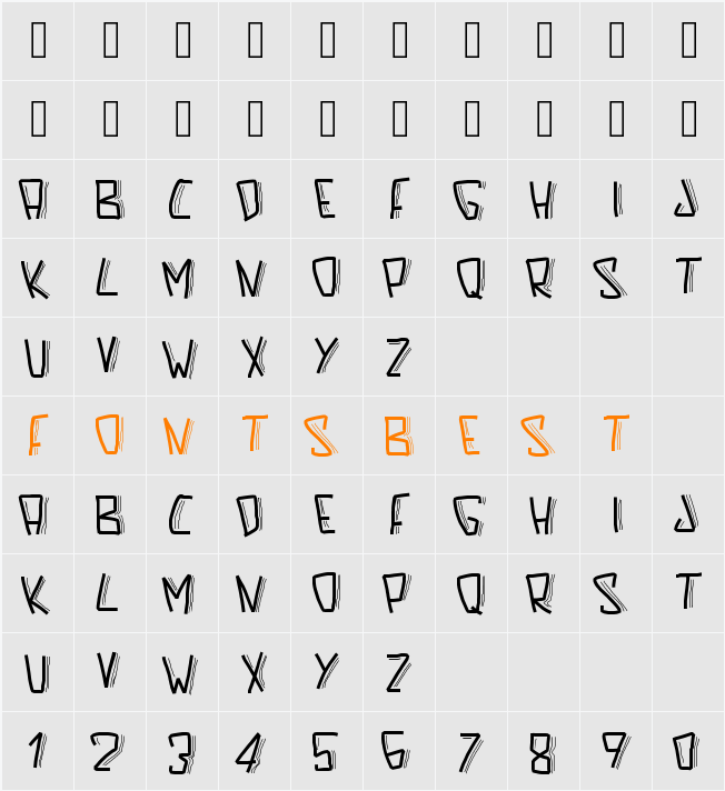 PWScaredFont Character Map