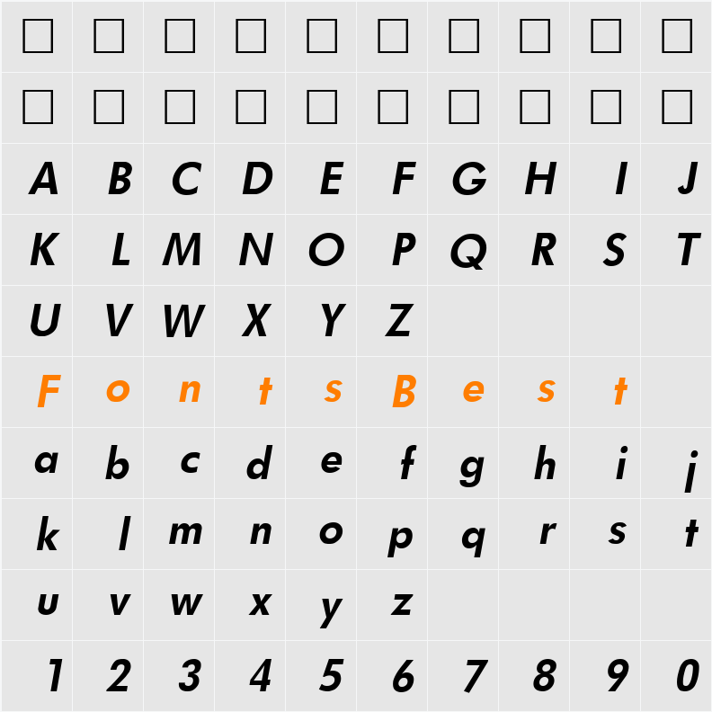 Futurist Fixed-width Character Map