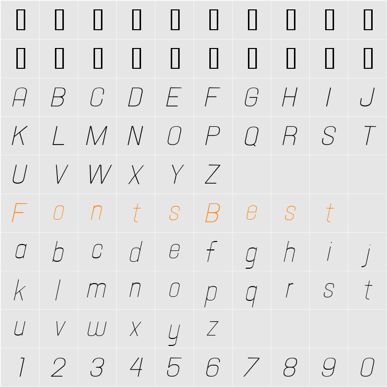 Hallandale Text Light Italic JL Character Map