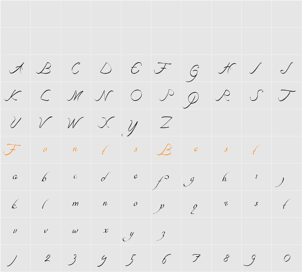 curve font Character Map