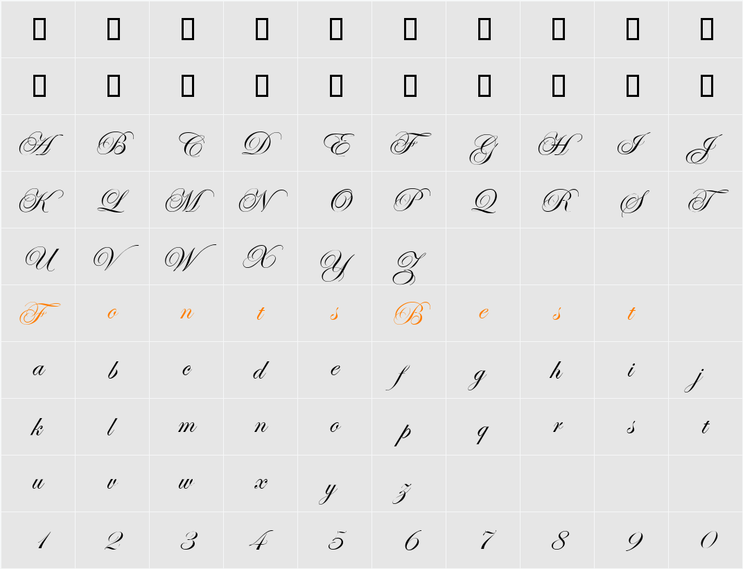 Esenin script One Character Map