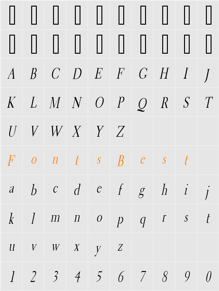 Transit 2 Condensed Character Map