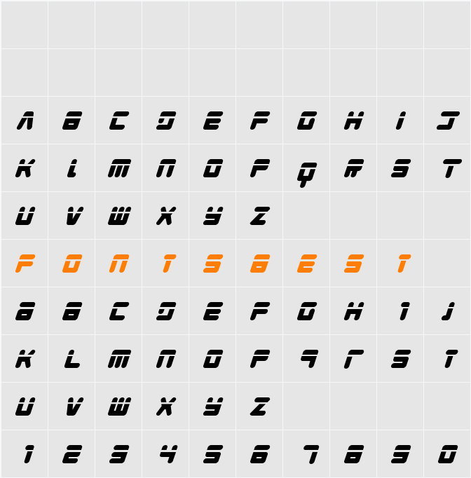 Young Techs Laser Italic Character Map