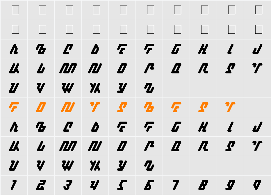 KAGENA Character Map