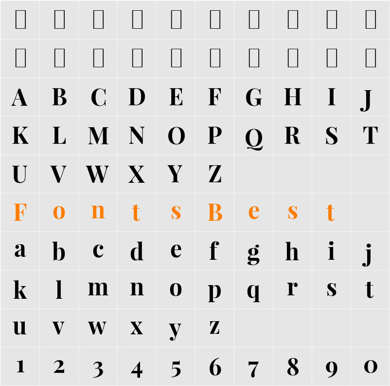 Playfair Display Character Map