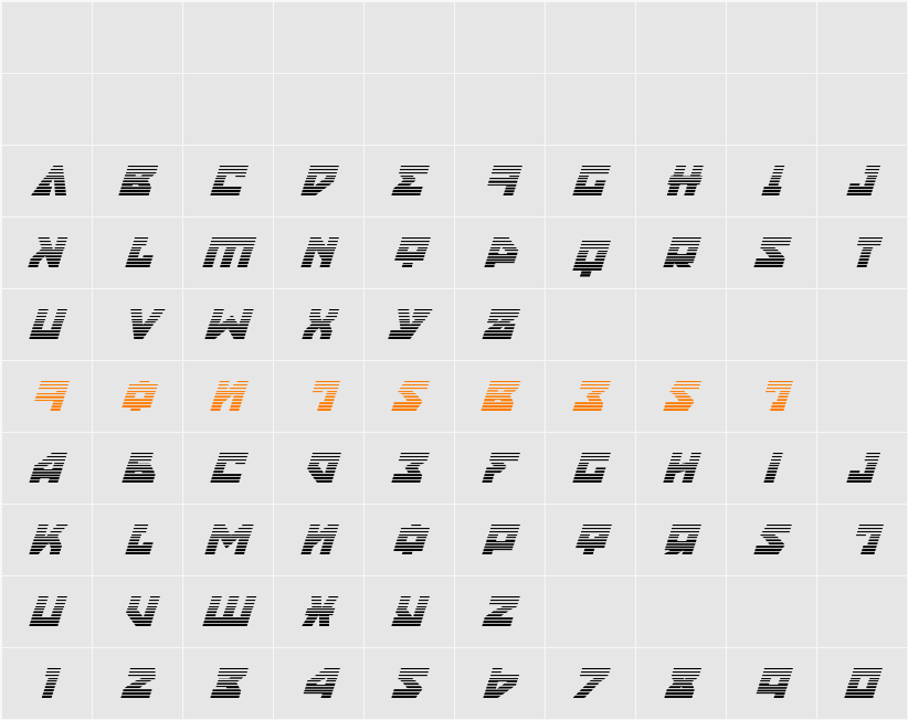 Nyet Gradient Italic Character Map