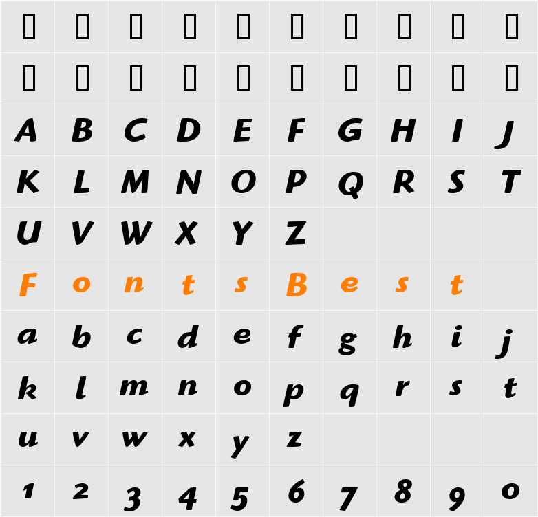 Highlander OS ITC TT Character Map